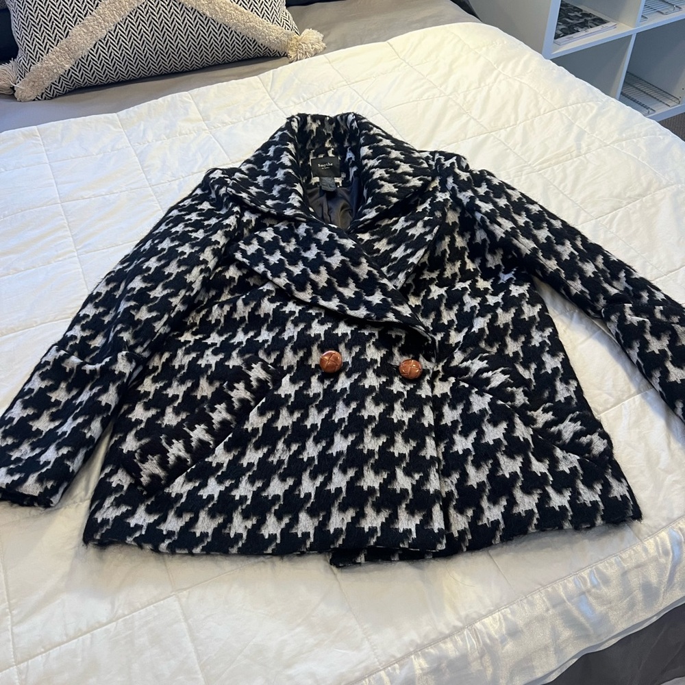 Smythe Black and White Houndstooth Peacoat